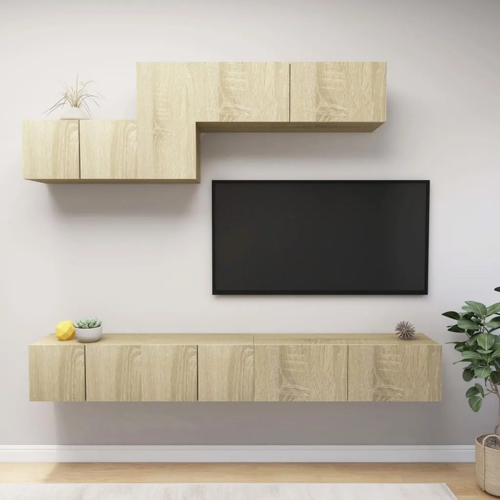 Set Di Mobili Porta Tv 6 Pz Rovere Sonoma İn Legno Multistrato /