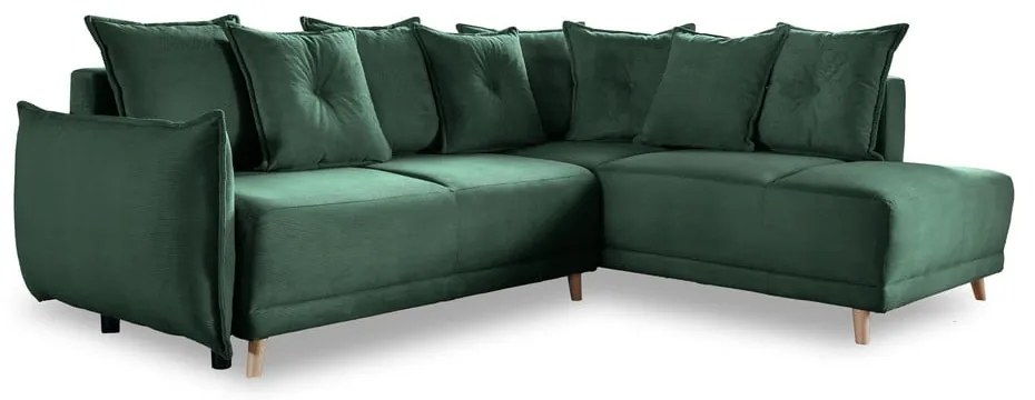 Divano letto in velluto a coste verde (angolo destro) Lazy Lukka - Miuform