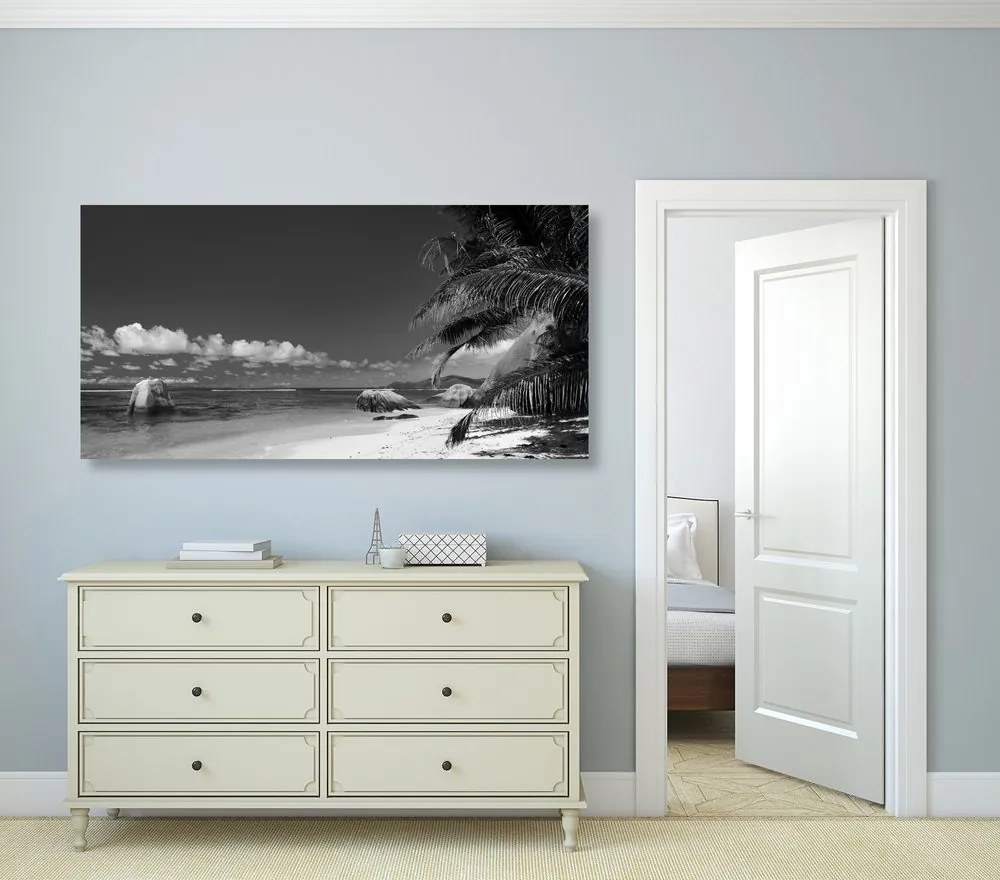 Quadro su tela – Spiaggia Anse Source in bianco e nero