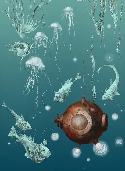Edmond Petit Carta da parati Nautilus/ Méduses/ Nénuphars - Turquoise - Nautilus droit - Turquoise