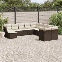 Set Divani da Giardino 11 pz con Cuscini Polyrattan Marrone 3218613