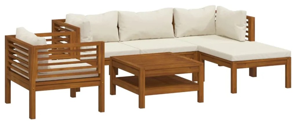 Set divani da giardino 6 pz con cuscini crema in legno acacia