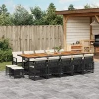 Set da Pranzo da Giardino 15 pz con Cuscini Nero in Polyrattan 3210819