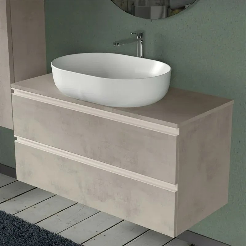 Arredo bagno sospeso 100 cm Master grigio effetto cemento con top e specchio