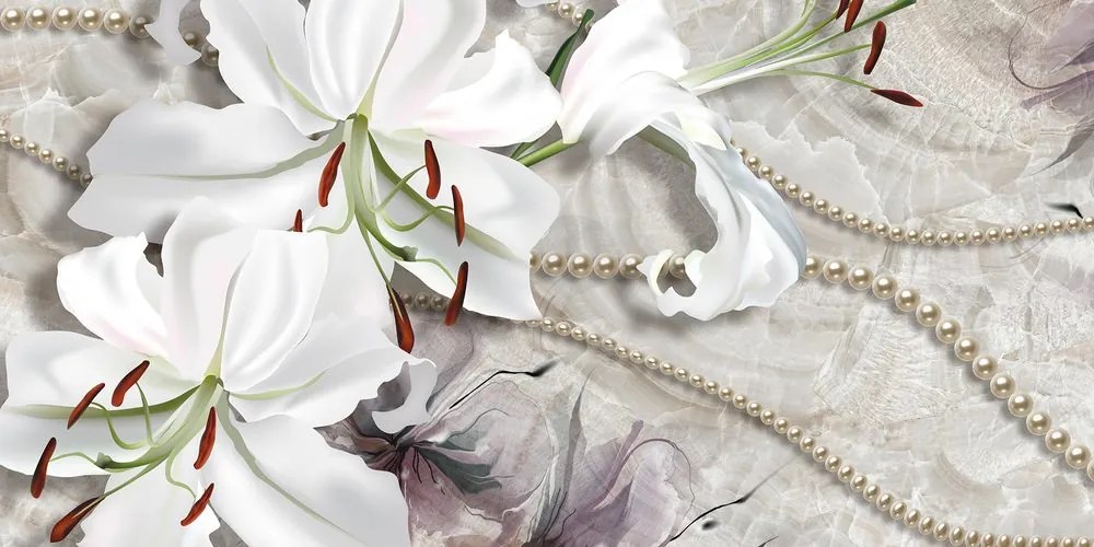 Stampa su tela – Giglio bianco con perle