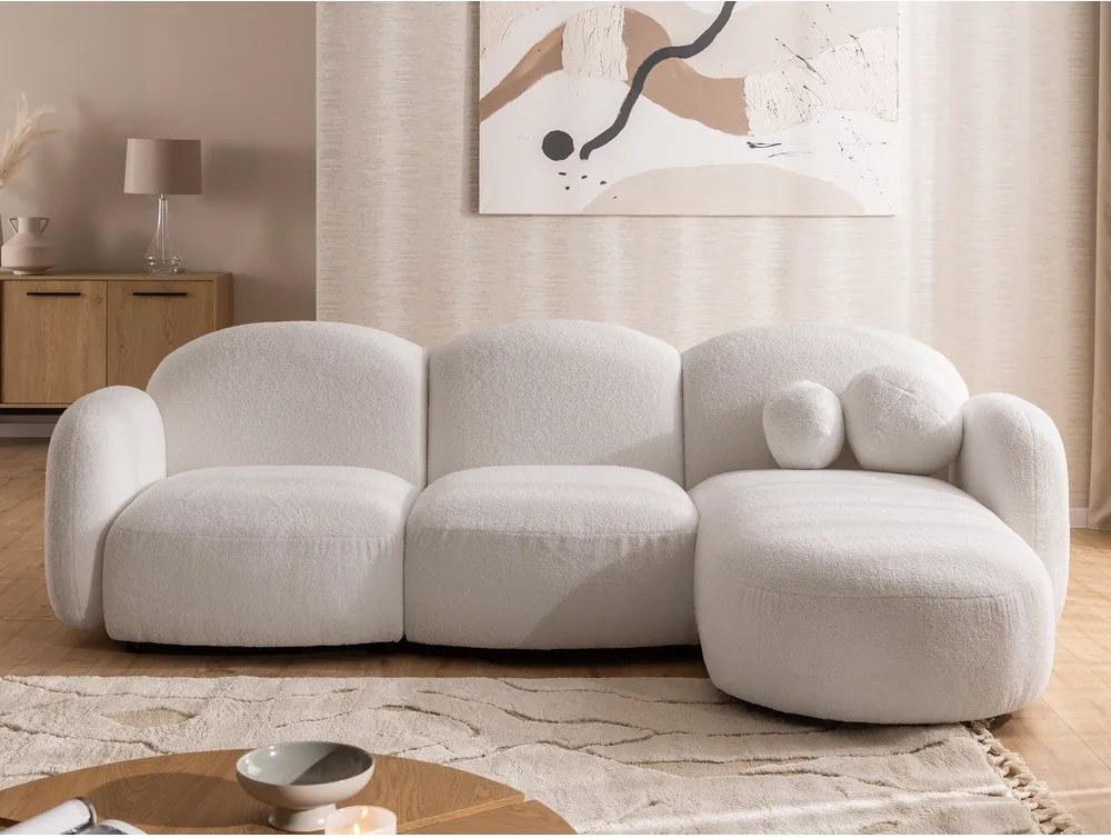 Divano angolare color crema (con penisola a destra/con chaise lounge) con rivestimento in bouclé Orbit – Ropez