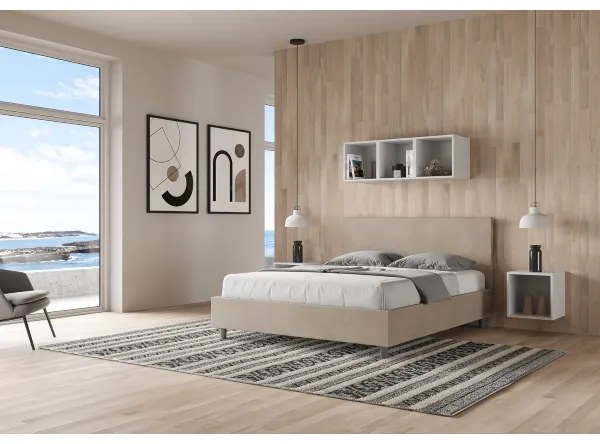 Letto contenitore da 160x190 in microfibra sabbia Adele