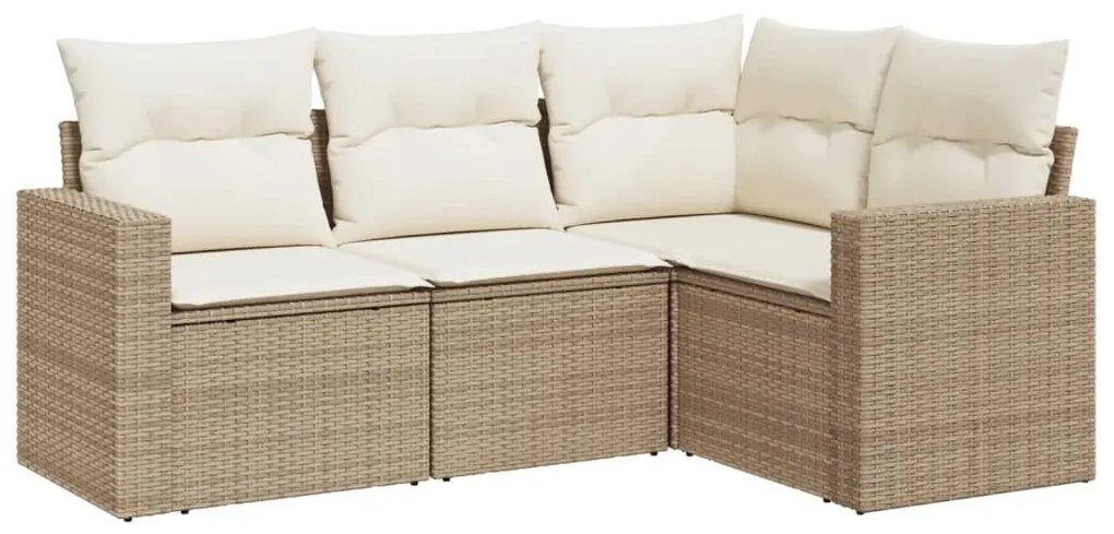 Set divano da giardino 4 pz con cuscini beige in polyrattan