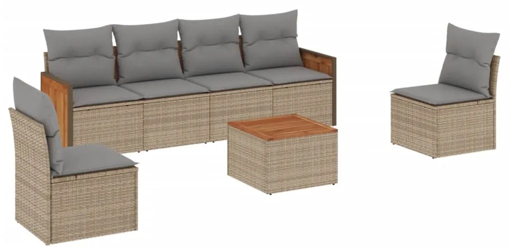 Set Divani da Giardino 7 pz con Cuscini Beige in Polyrattan