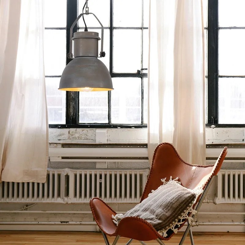 Lampadario Industriale Salford grigio paralume grigio E27 Ø23cm BRILLIANT
