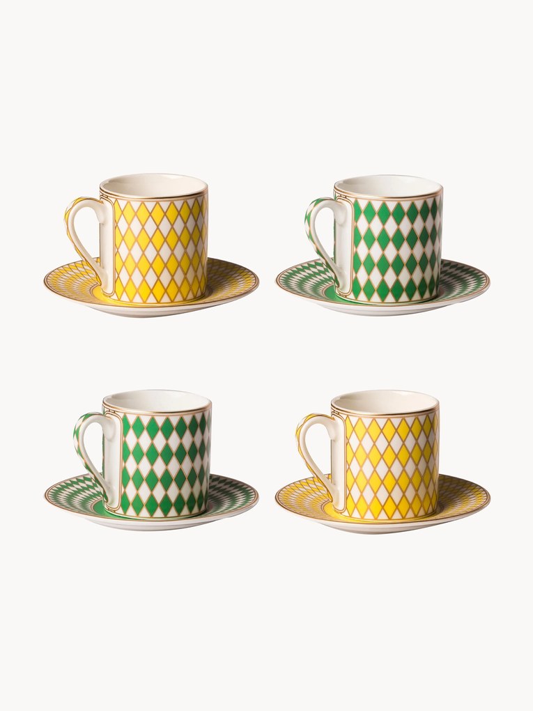 Set di 4 tazzine con piattino Chess