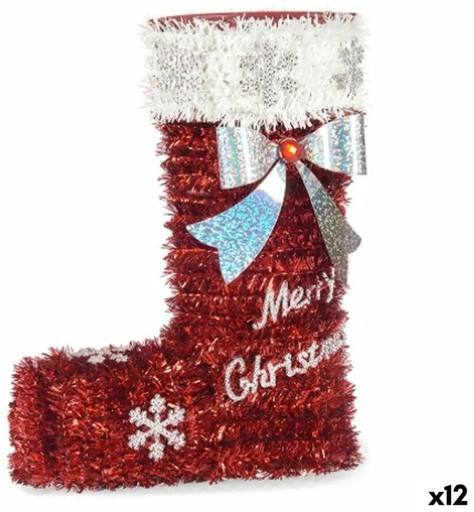 Statua Decorativa Calza di Natale Tinsel Bianco Rosso polipropilene PET 18 x 23 x 8 cm (12 Unità)