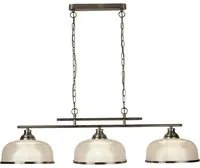 Lampadario Rustico Bistrot Ii Acciaio Ottone Vetro Trasparente 3 Luci E27