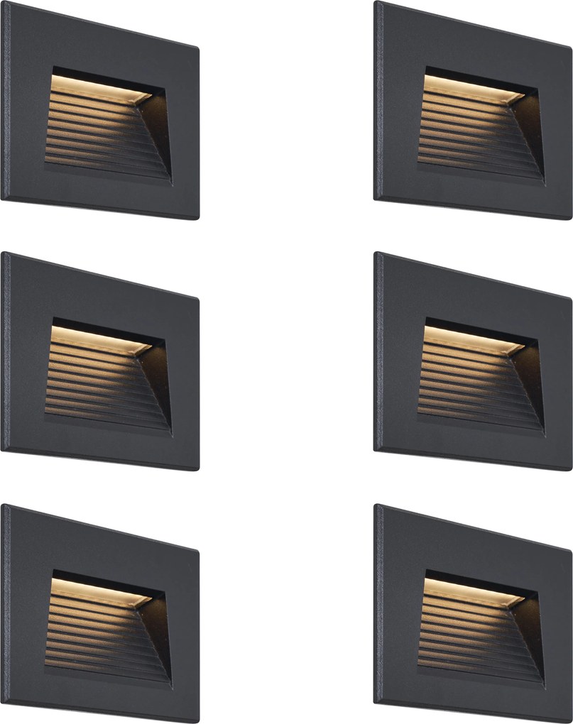 Set di 6 lampade da parete ad incasso moderne nere 11,5 cm LED incluso IP65 - Trem