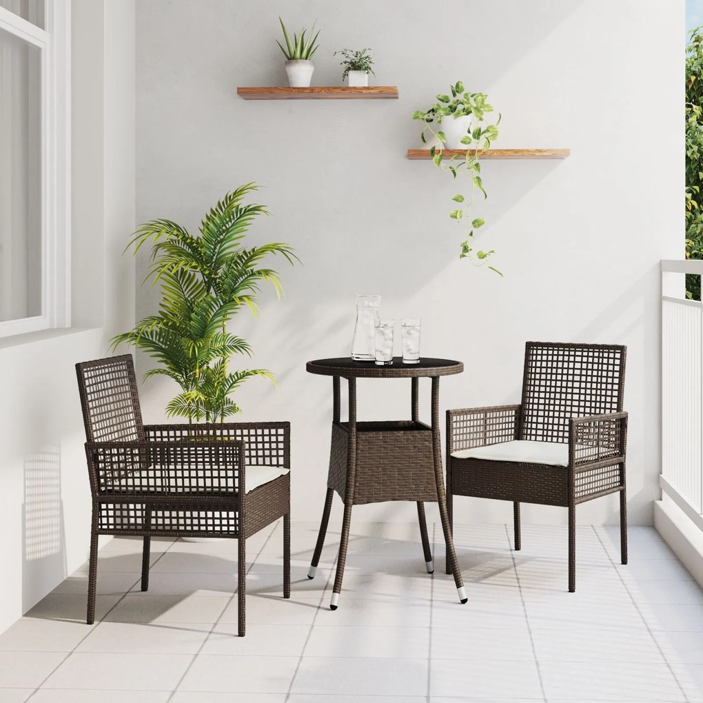 Set da pranzo da giardino 3 pezzi marrone in rattan polietilene