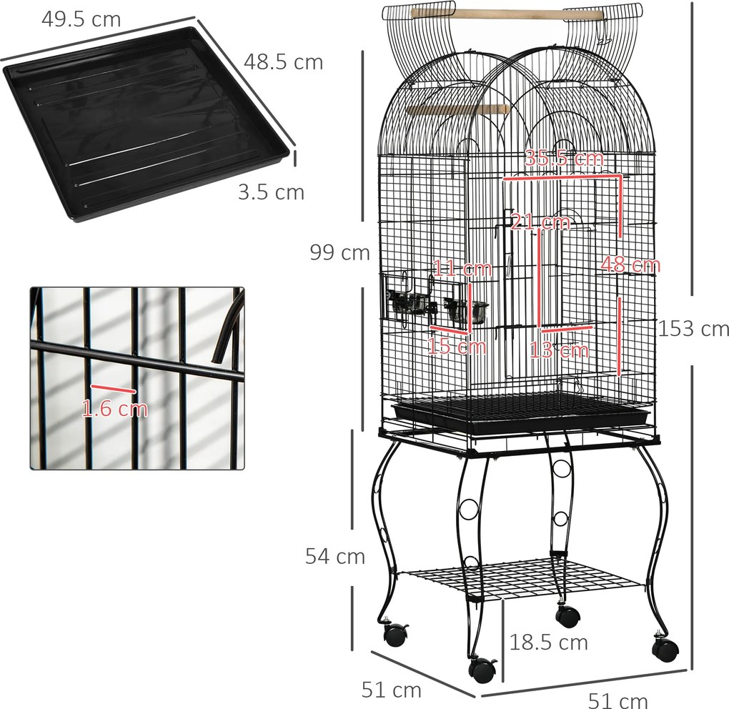 Voliera Gabbia per Uccelli e Canarini 51x51x153 cm con Ruote in Metallo Nero...