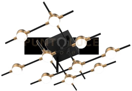 Molecular plafoniera 10lt flush,matt black with gold,led 3000k 24w,...