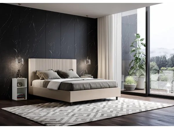 Letto matrimoniale senza rete imbottito 160x200 similpelle tortora Goya