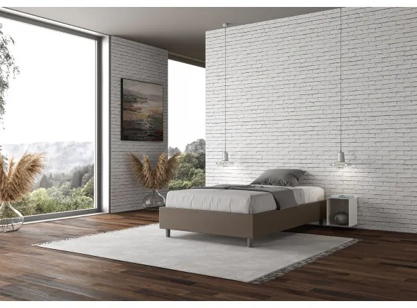Letto matrimoniale francese contenitore imbottito 140x200 similpelle cappuccino Azelia
