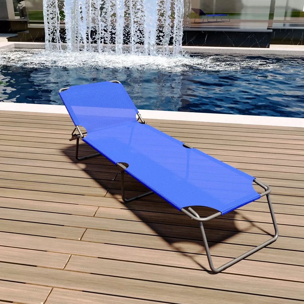 Lettino Pieghevole Prendisole Senza Tettuccio Parasole Schienale Reclinabile Regolabile Struttura In Metallo Sedia Sdraio Per Spiaggia Mare Giardino Piscina 187 x 53 x 24 Cm (Blu)