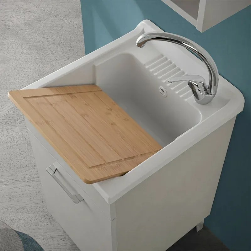 Mobile lavatoio 45x50 cm grigio calce vasca in resina e kit di scarico Moon