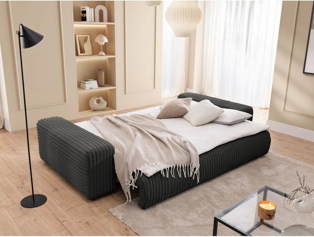 Divano grigio scuro allungabile/con contenitore con rivestimento in velluto a coste 260 cm Justin – Ropez