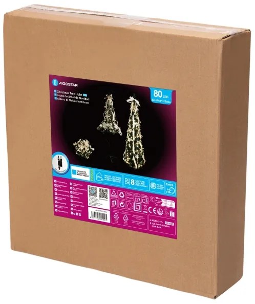 Aigostar - Albero di Natale LED da esterno 80xLED/230V 1,2m IP44 bianco/oro bianco freddo