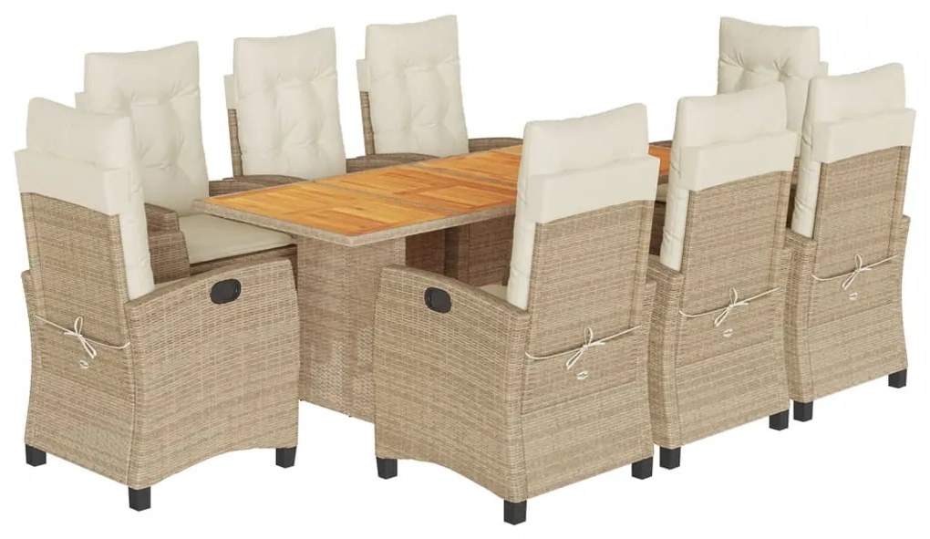 Set da pranzo da giardino 9 pz con cuscini beige in polyrattan