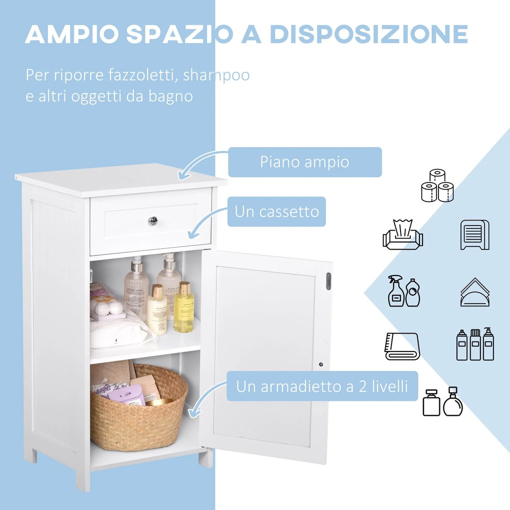 Mobiletto da Bagno con Anta e Cassetto Bianco 43x34x77 cm...