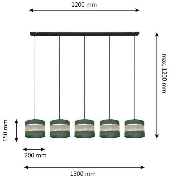 Lampadario a sospensione con filo HELEN 5xE27/15W/230V verde/oro