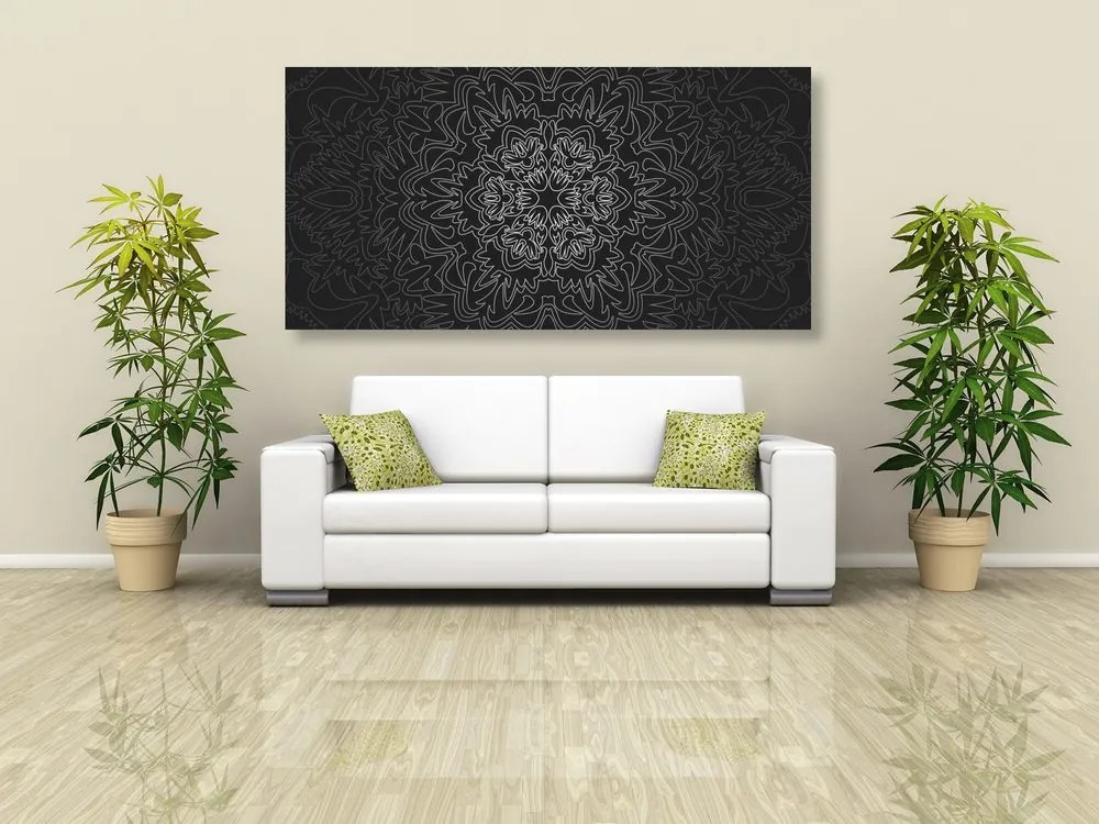 Quadro su tela – Mandala ornamentale in bianco e nero