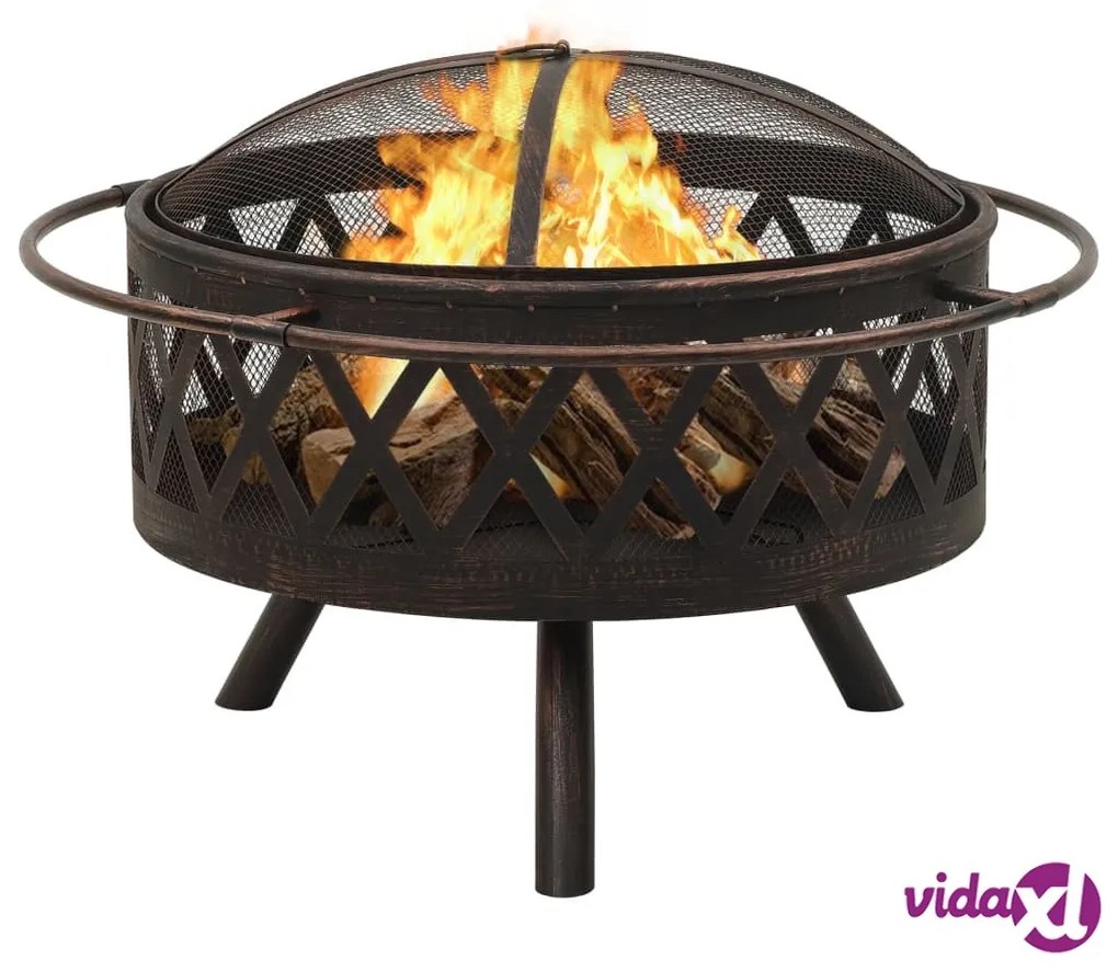 vidaXL Braciere Rustico con Attizzatoio 76 cm XXL in Acciaio
