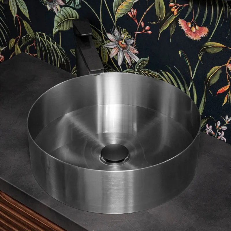 Lavabo da appoggio tondo 40 cm in acciaio inox satinato   Goya