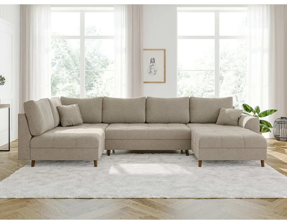 Divano angolare beige in tessuto bouclé (angolo destro/"U") Ariella - Ropez