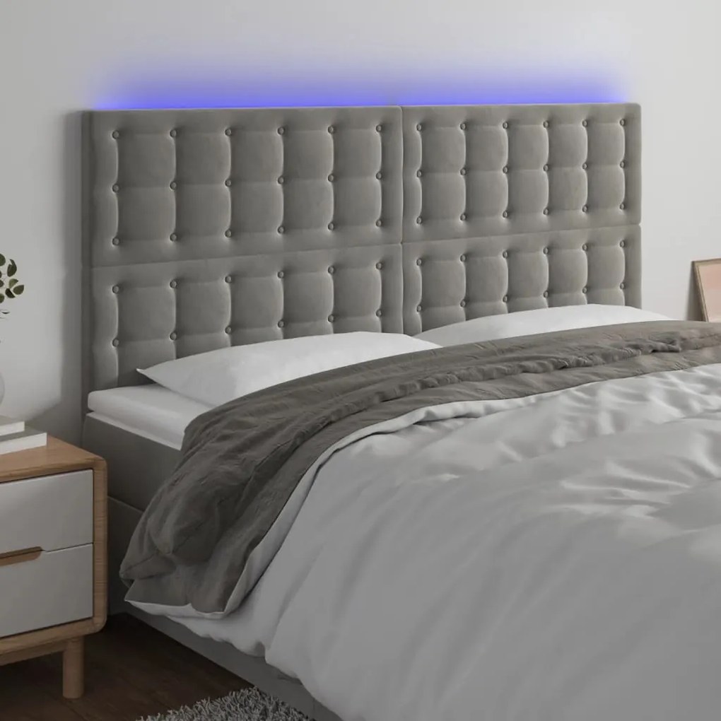 Testiera A Led Grigio Chiaro 200x5x118/128 Cm İn Velluto /
