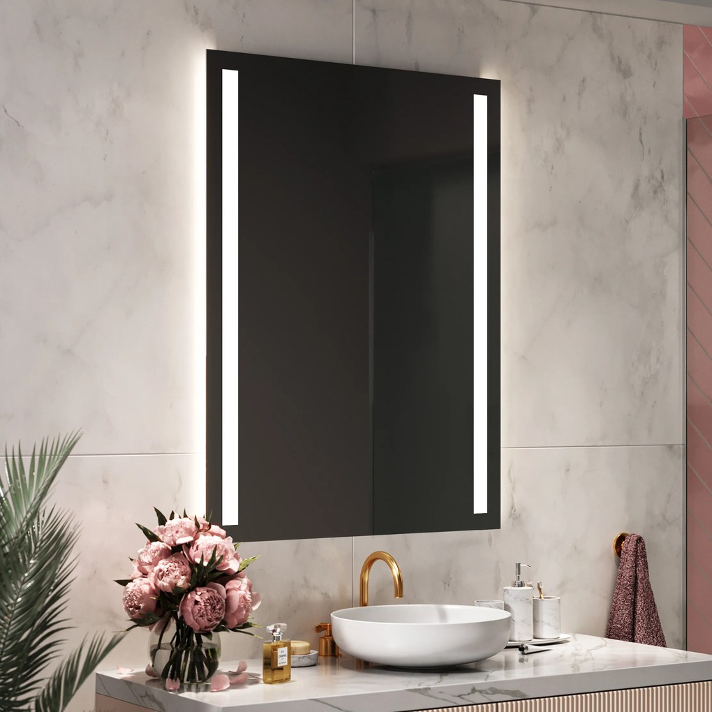 Rettangolare specchio bagno con luce LED L02 specchio retroilluminato da trucco con Specchio cosmetico, Tappetino riscaldante