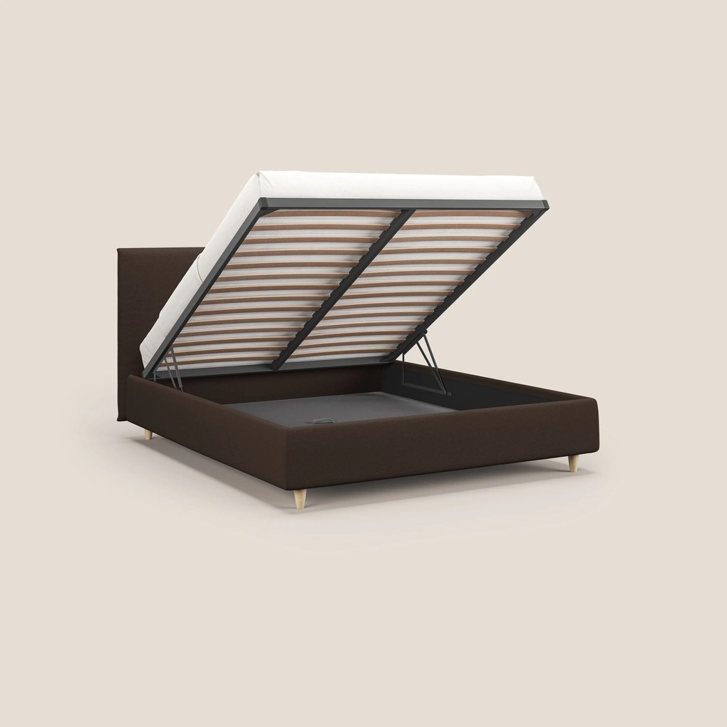 Teresa letto contenitore e sfoderabile in tessuto misto cotone impermeabile T13 marrone