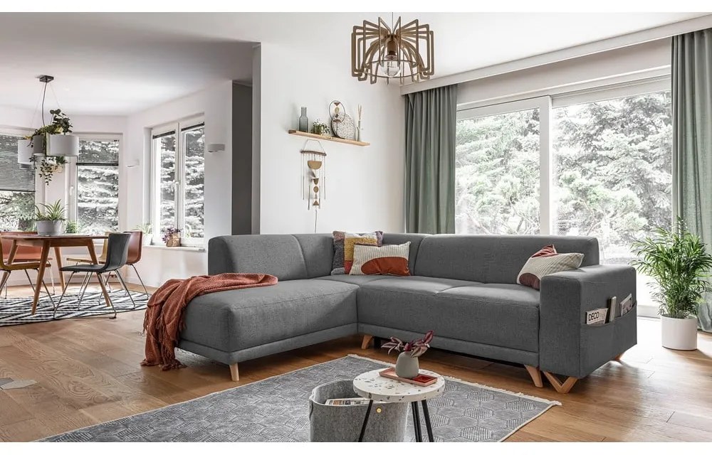 Divano angolare grigio allungabile e con contenitore (penisola a sinistra/a L) Classy Sophie – Miuform