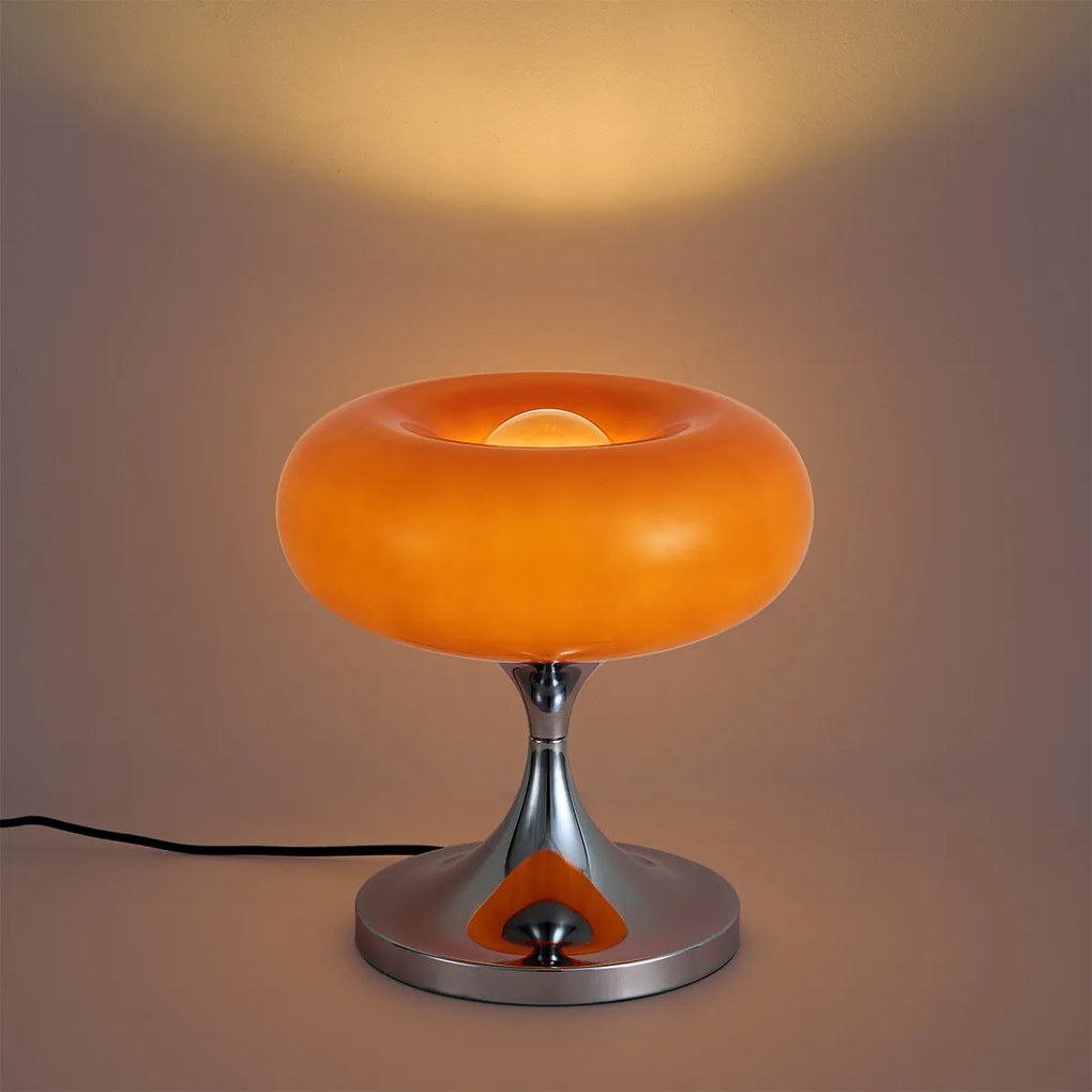 Lampada da tavolo retrò cromata con paralume in vetro arancione 31 cm - Glaze