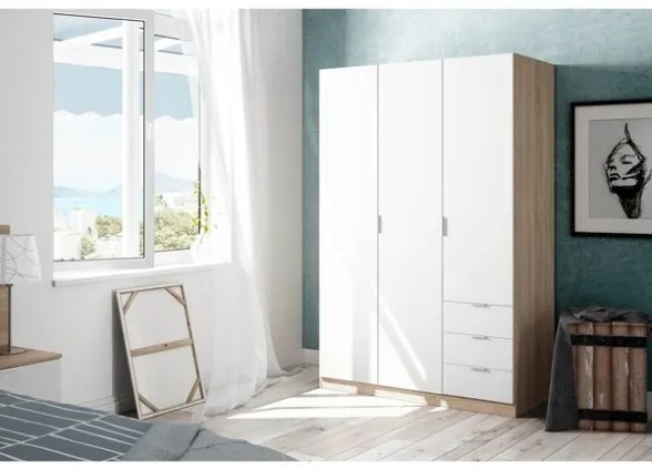 Armadio Guardaroba 3 Ante 3 Cassetti Con Barra Appendiabiti Bianco Artik Rovere Canadian