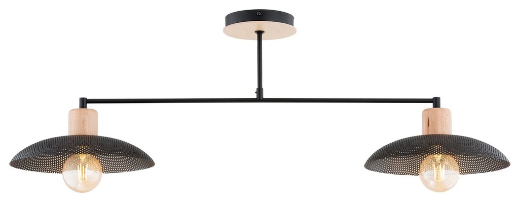 Plafoniera Nordica Kobe 2 Luci In Legno E Acciaio Nero