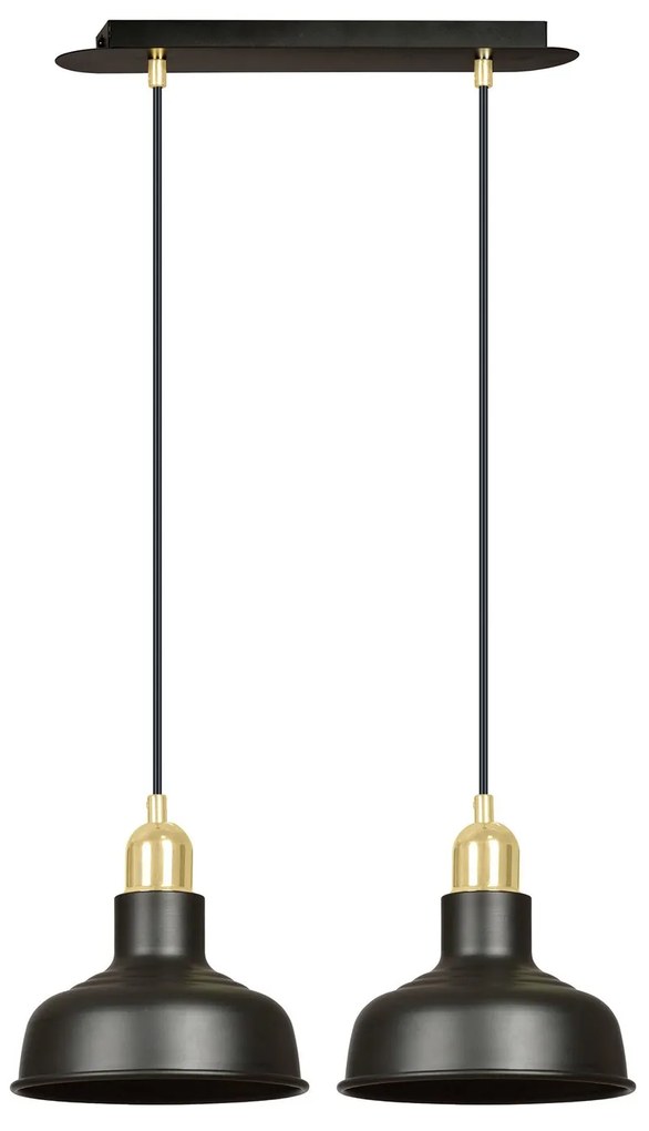 Lampadario Industrial 2 Luci Ibor In Acciaio Nero Con Elementi In Oro