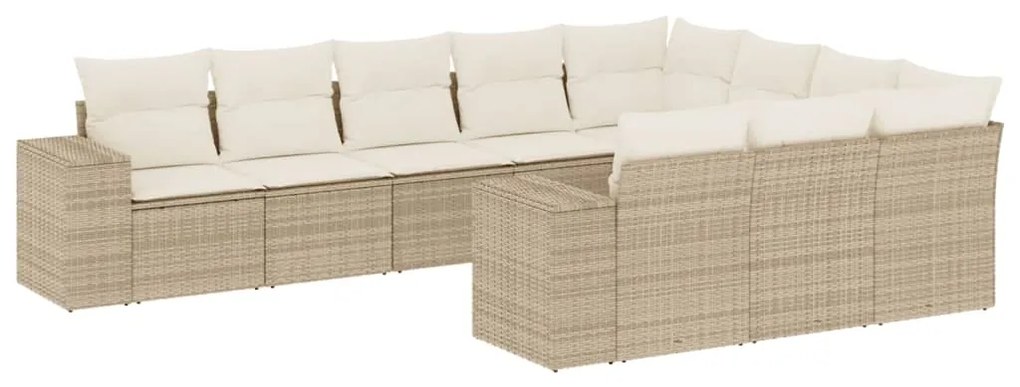 Set Divano da Giardino 10 pz con Cuscini Beige in Polyrattan