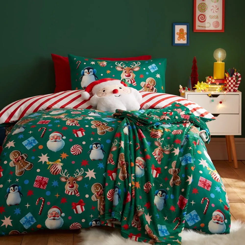 Set copripiumino e federa verde per letto matrimoniale 200x200 cm Christmas Icons – Catherine Lansfield
