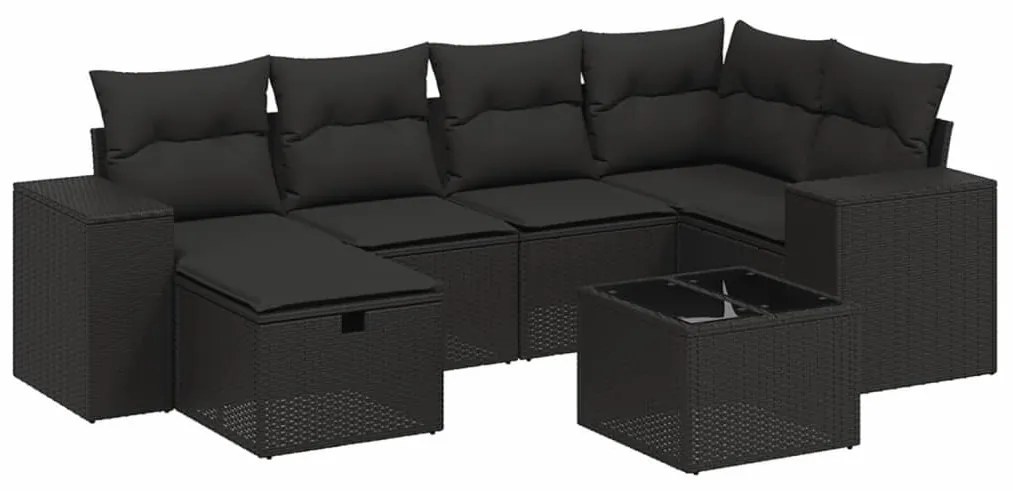 Set Divani da Giardino con Cuscini 7pz Nero Polyrattan