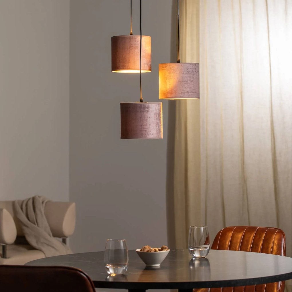 EMIBIG LIGHTING Lampada a sospensione Jari paralume in tessuto a 3 luci rotonda oro rosa