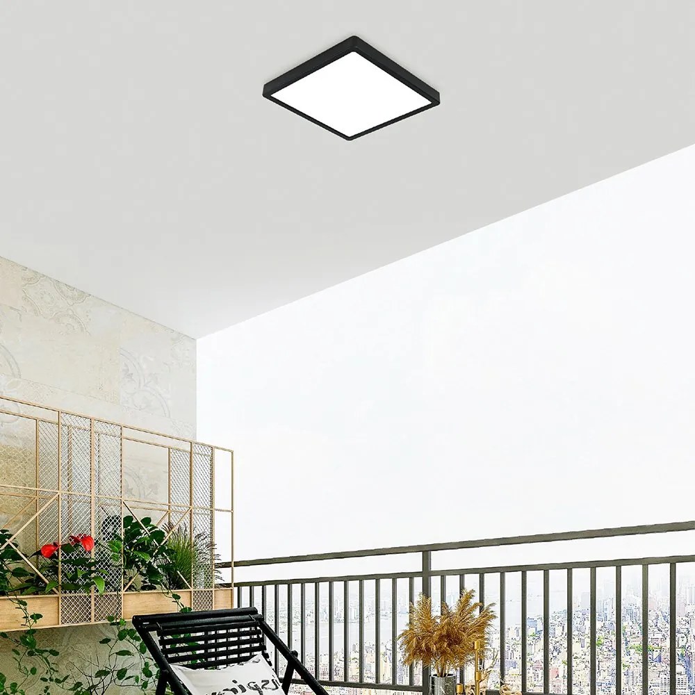 Plafoniera Quadrata Esterno Argolis 2 Acciaio Nero Policarbonato Bianco Led