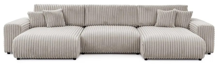 Divano angolare grigio chiaro allungabile/con contenitore (a U) rivestito in velluto a coste Sarina – Ropez