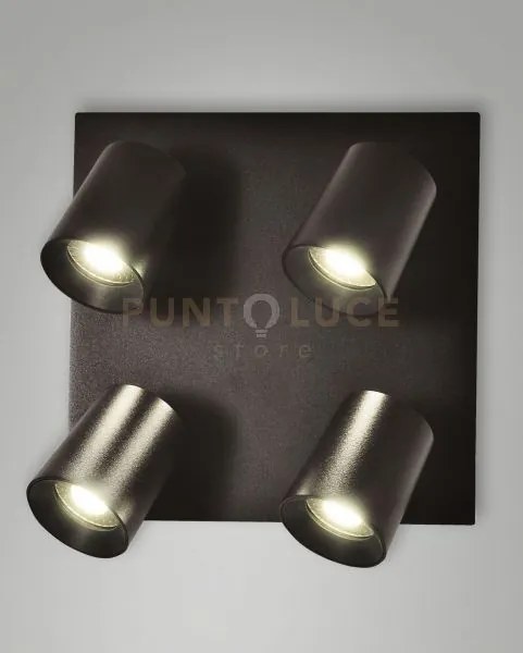 Modo  spot nero 4 luci alluminio spazzolato orientabile  attacco gu...