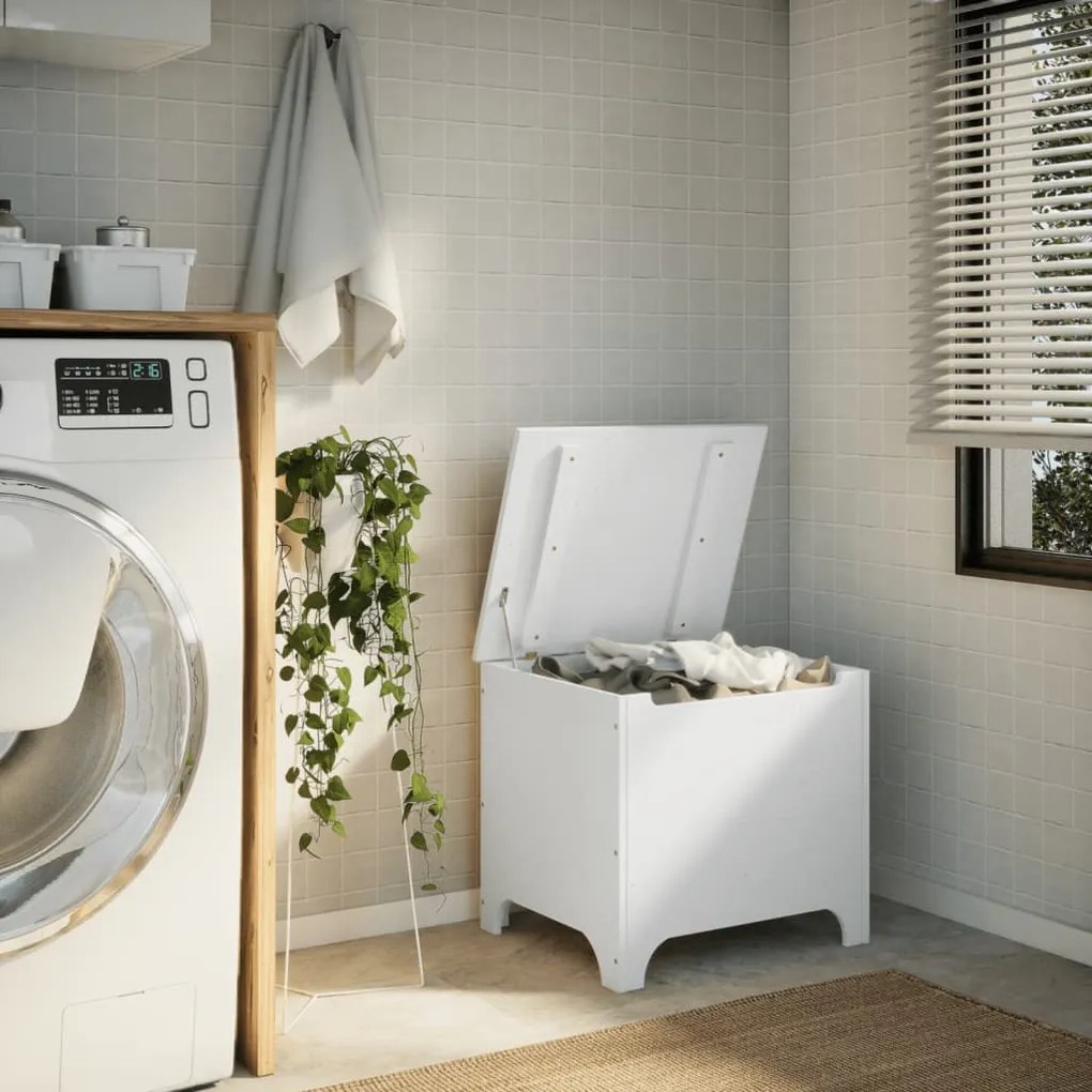 Contenitore con coperchio rana bianco 60x49x54 cm massello pino